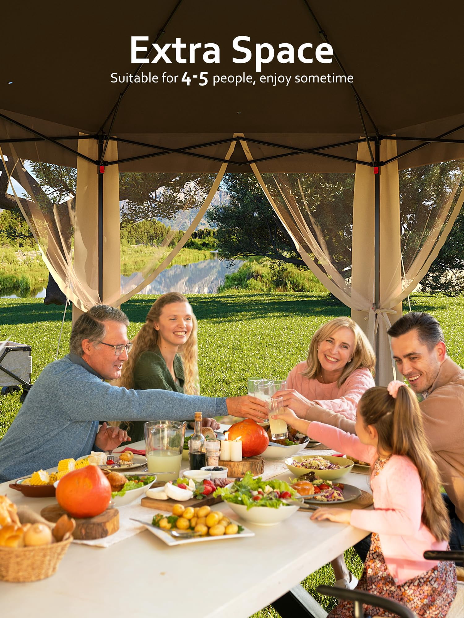 Luku 13'x13' Pop-Up Gazebo, Outdoor Hexagonal Patio Gazebo with Mosquito Netting, Instant Setup Canopy Tent with Strong Steel Frame and Sandbags, for Backyard, Gardens, Patio