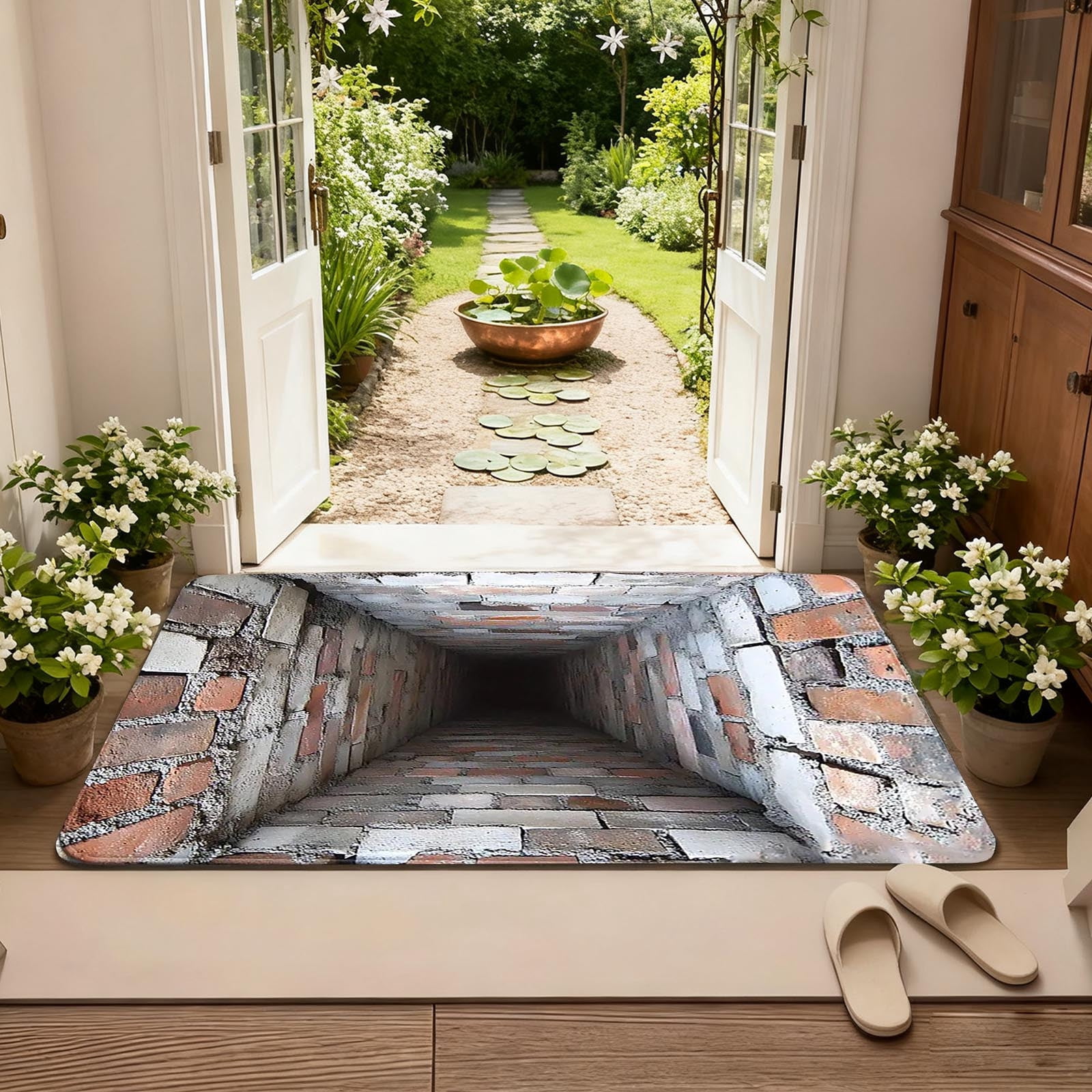 3D Optical Illusion Doormat, Super Absorbent & Non- Front Door Mat for Outside Entrance, Mud Bath Design Rug for Bathroom, Kitchen, and Home Decor