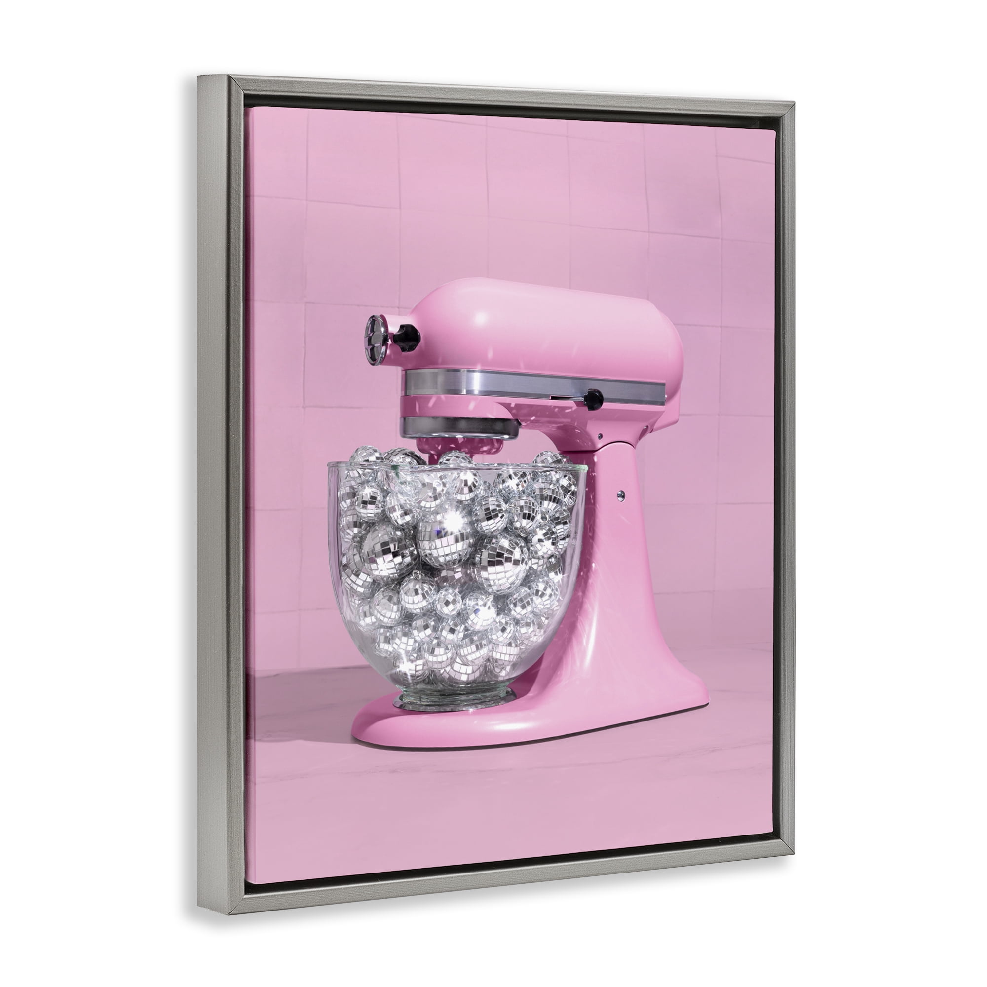 Stupell Industries Disco Kitchen Mixer over Pink Gray Framed Floater Canvas Wall Art, design by LISH Creative
