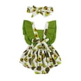 thumbnail image 2 of Douhoow Baby Girls Avocado Print Fly Sleeve Square Collar Romper Headband Newborn Summer Outfit, 2 of 7