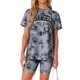 thumbnail image 1 of Conjunto de ropa de ocio para mujeres INSPIRE CHIC, con estampado de te?ido anudado, pantalones cortos de ciclista, ropa de casa, color negro, 1 of 1