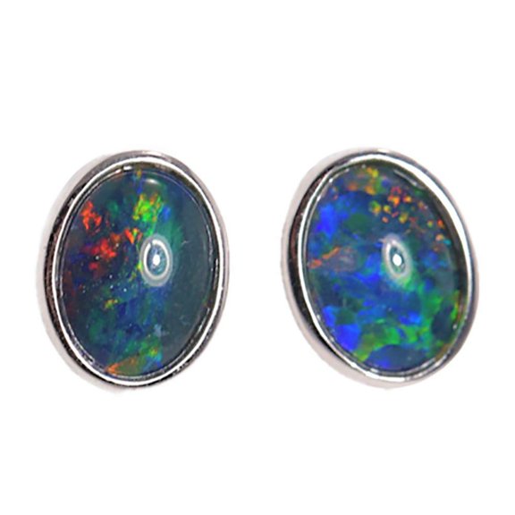HOLOGRAM BLAST STERLING SILVER AUSTRALIAN BLACK OPAL STUD EARRINGS