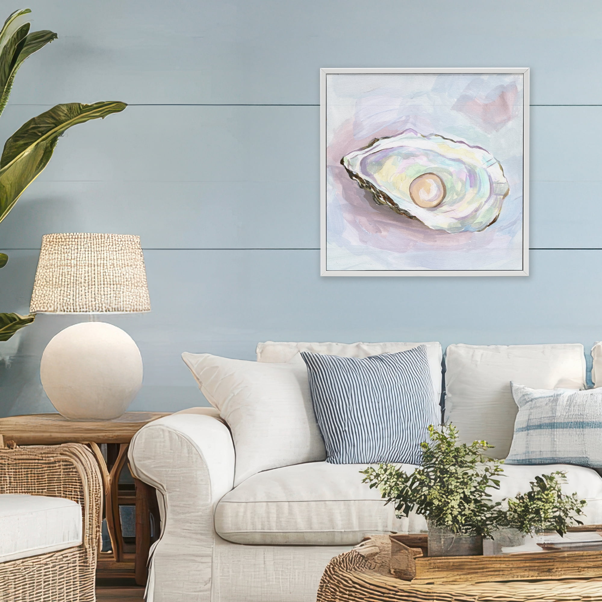 Stupell Industries Silent Opal Oyster White Framed Giclee Art, design by Melissa Wang