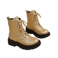 thumbnail image 5 of Thick Sole Work Boots,Vintage Military Booties,Brown Combat Boots,Women Vintage Lace Up Combat Boots Thick Lug Sole Low Top Ankle Booties Casual Work Booties,Gold 8, 5 of 8