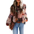 thumbnail image 3 of Camisa de manga larga Mujer Blusa de manga abullonada con estampado bohemio Top, XL, Rojo vino Eigraketly AP000088-19B, 3 of 3