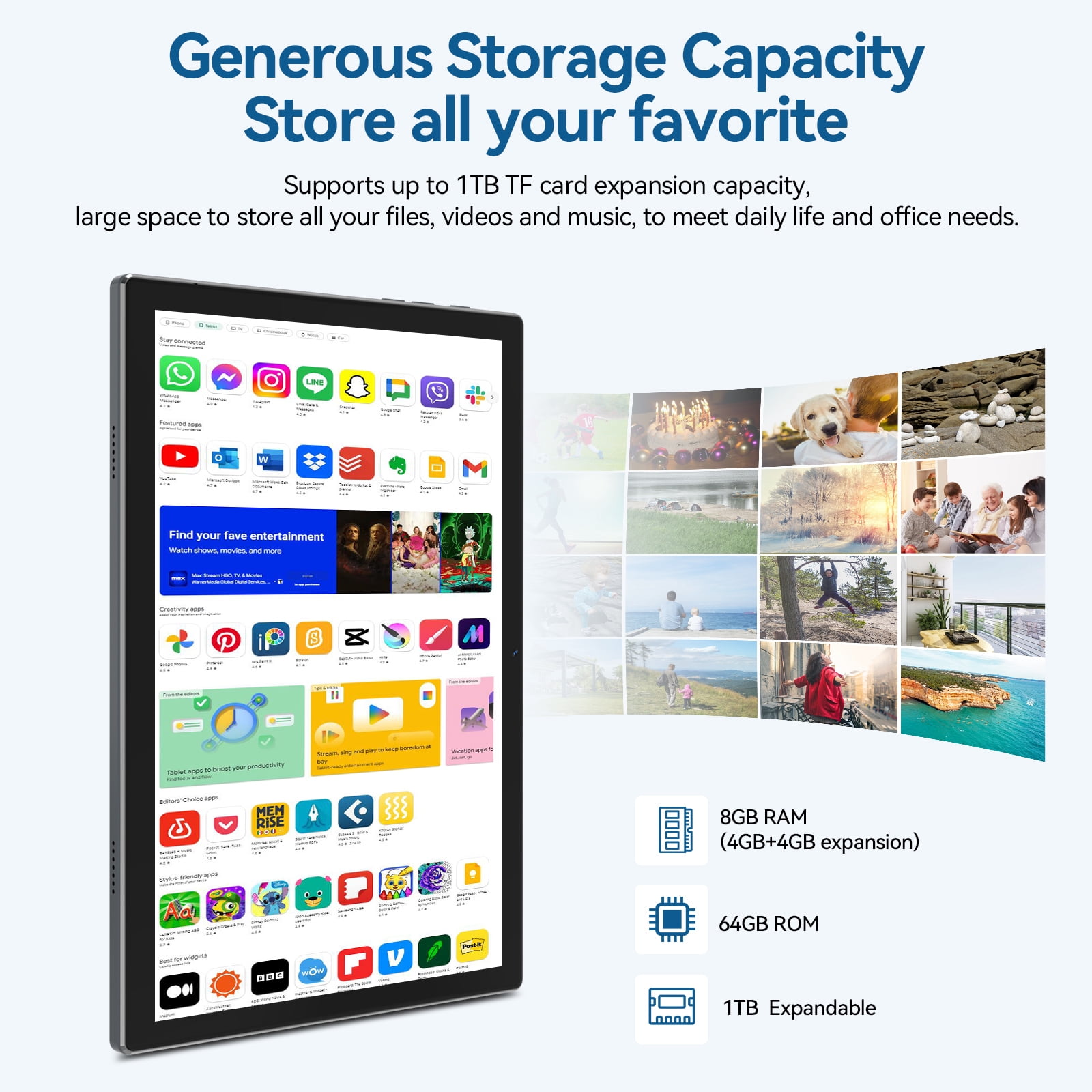 Tablet 10 Inch Android 15 Tablets,128GB ROM+24GB RAM,5G Wi-Fi Tableta PC,1TB Expand,Octa-Core,5G Wi-Fi,GPS,Bluetooth 5.0,Dual Camera,7000mAh,Split Screen,Face Unlock,2 in 1 Tablet with Keyboard