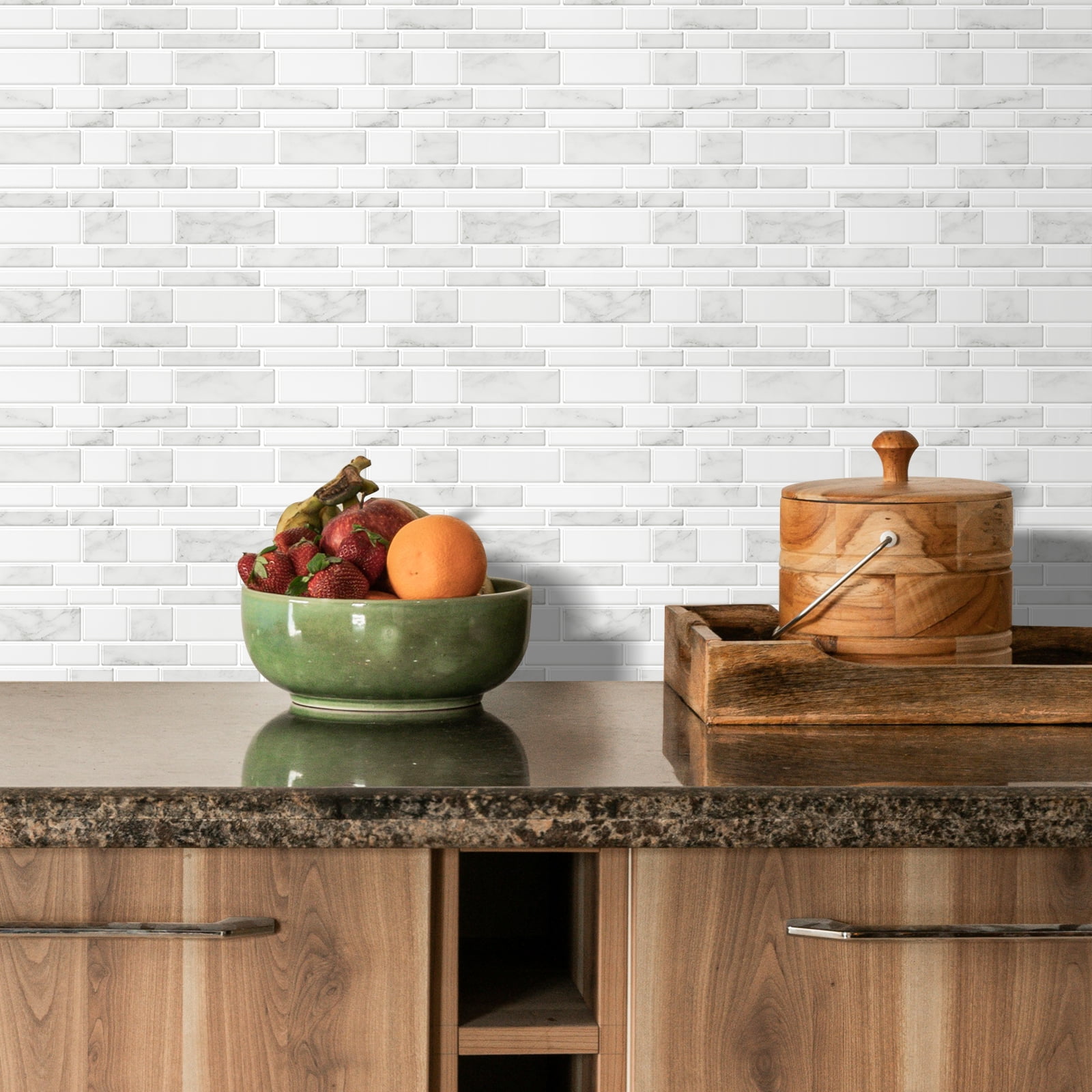 Peel and Stick White Marble Background Mosaic Tile Backsplash (10tiles/set)