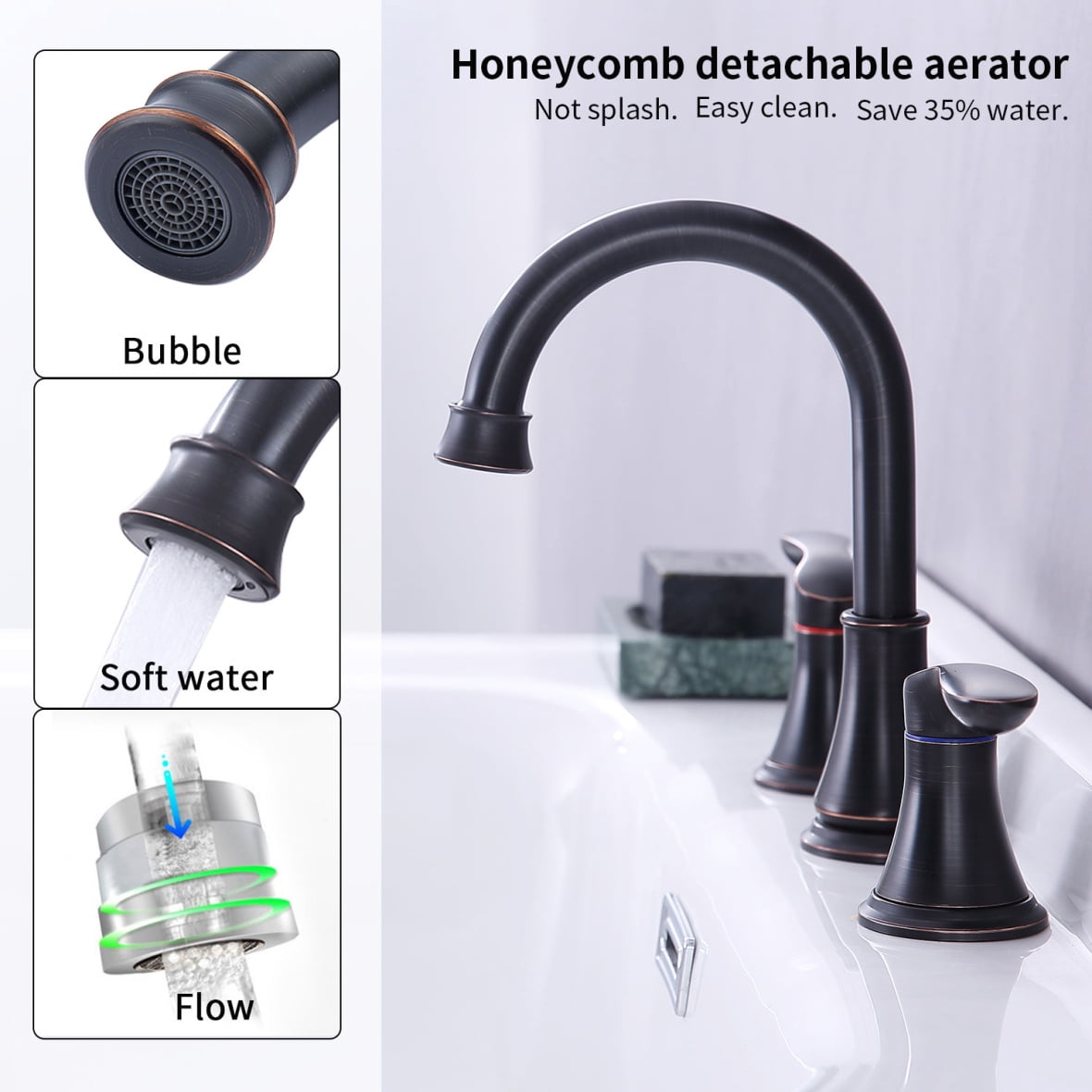 2 Handle 8 Inch Widespread Bathroom Sink Faucet with Pop-Up Drain, High Arc Modern Bathroom Vanity Lavatory Faucet 3 Holes with Brass 360° Swivel Spout, Oil-Rubbed Bronze