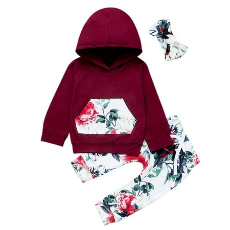 

baby girl clothes Kid Baby Girl Hooded Long Sleeve Print Sweater Tops+Pants+Hairband Outfit Set