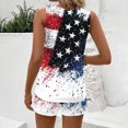 thumbnail image 5 of WTOBBY Women's Summer Color Block Print Two Piece Set Vest Sleeveless Top and Shorts Outfit Retro Style for Casual Fashion and Independence Day Themes ,Black L, 5 of 6