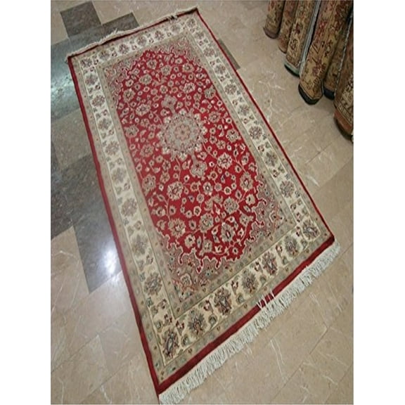 Ahmedani Linen Exclusive Red Floral Lovely Rare Home Decor Area Rug Hand Knotted Rug Wool Silk Carpet (6 x 4)'