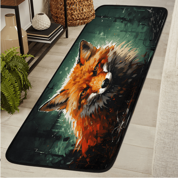 CURLYOOT Fox Painting Runner Rug 2'x6' Washable Kitchen Runner Rug Indoor Non Slip Laundry Rugs Floor Carpet for Hallway Kitchen Entryway Bedroom Living Room