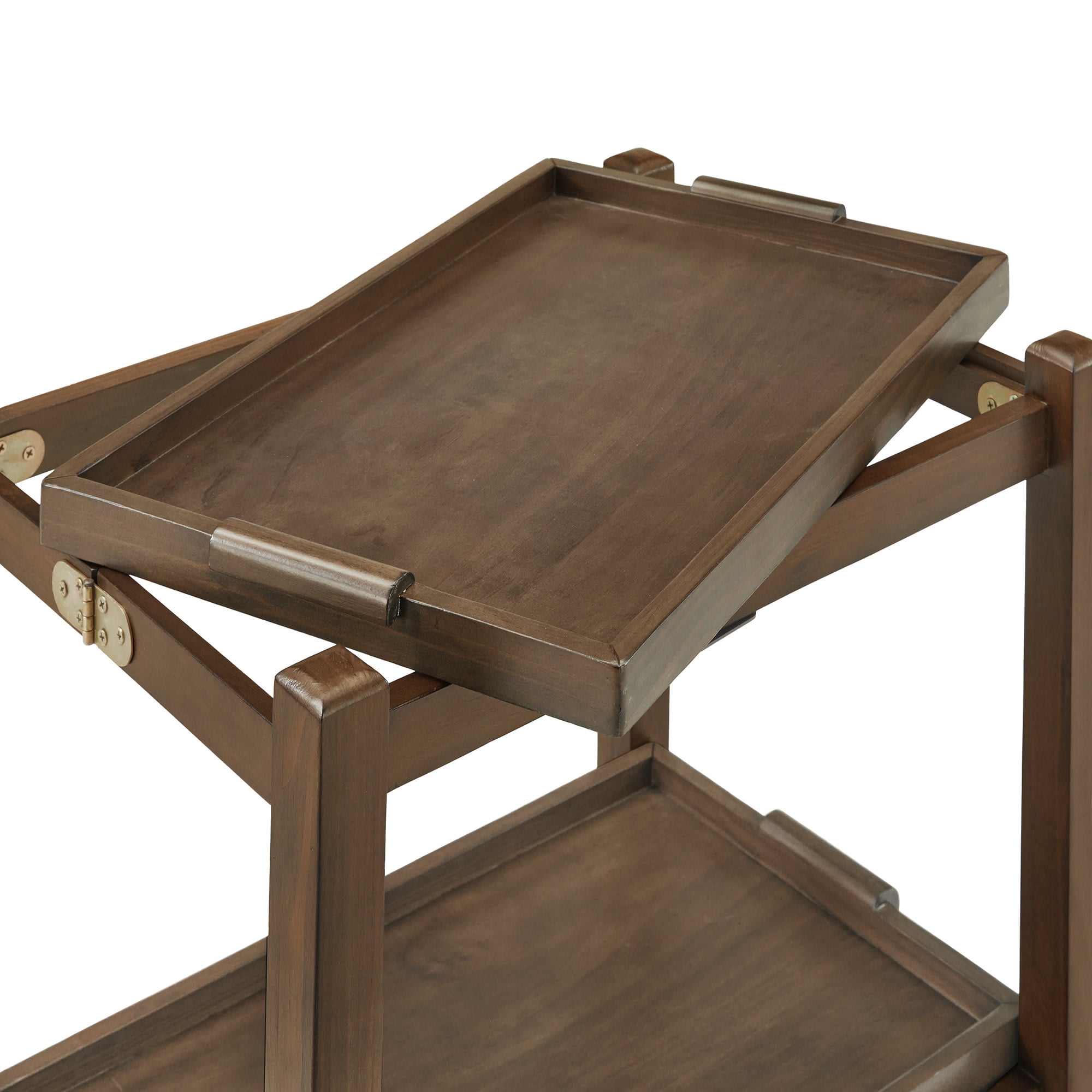 Weston Home Telluride Wood Finish Folding Bar Cart with Two Detachable Trays, Walnut Finish