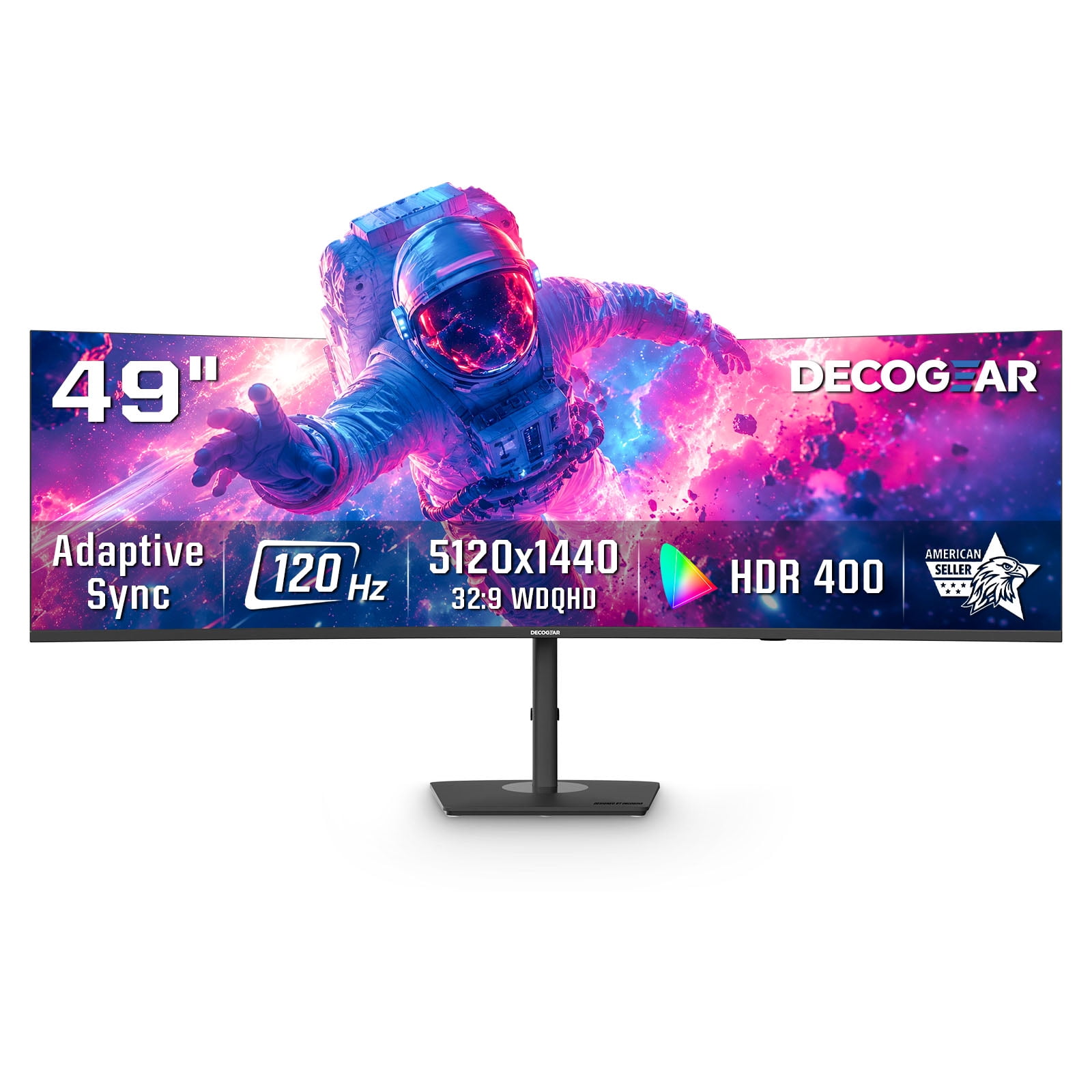 Deco Gear 49" Curved Monitor, 120Hz Gaming Monitor, DQHD 5120x1440 Computer Monitor, 32:9 Ultrawide Monitor, 1ms MPRT, USB-C 65W, Built-In KVM, HDR, Adaptive Sync