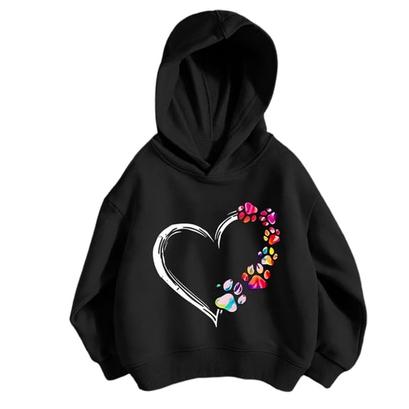 SonxaHe Little Girl Hoodies Lightweight Heart Prints Hooded Sweatshirt Kids Durable Relaxed Activewear Comfortable Hoodies Black,Size 5-6 Y