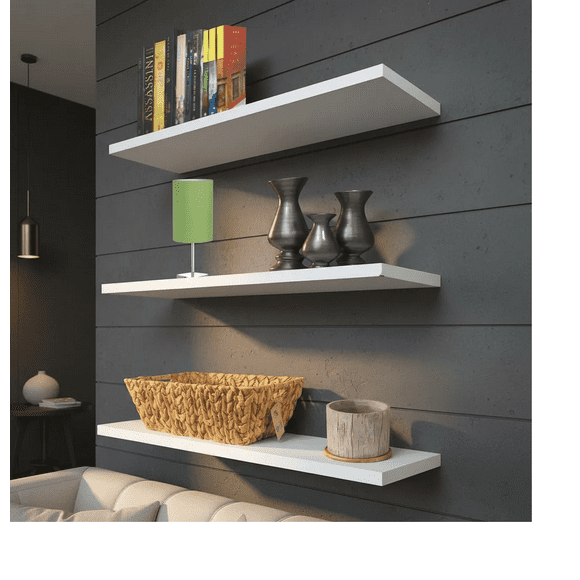 3 Repisas Flotantes Minimalistas Grandes 50x15 Xtellar Color Blanco De Lujo