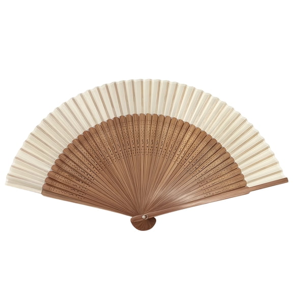 Folding Fan for Women, Off-White, Chinese Vintage Wood Silk Design, Elegant Oriental Accessory for Dance, Cheongsam, Parties, Home Decor & Distinctive Gifts
