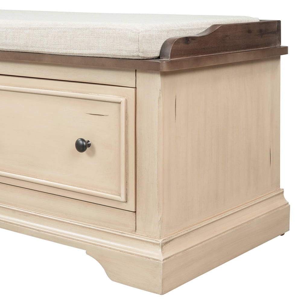 Lowestbest Collection Storage Bench, Solid Wood Shoe Bench with Two Large Drawers and Removable Cushion, Fully Assembled (Beige) Lowestbest Collection Storage Bench, Solid Wood Shoe Bench with Two Large Drawers and Removable Cushion, Fully Assembled (Beige)