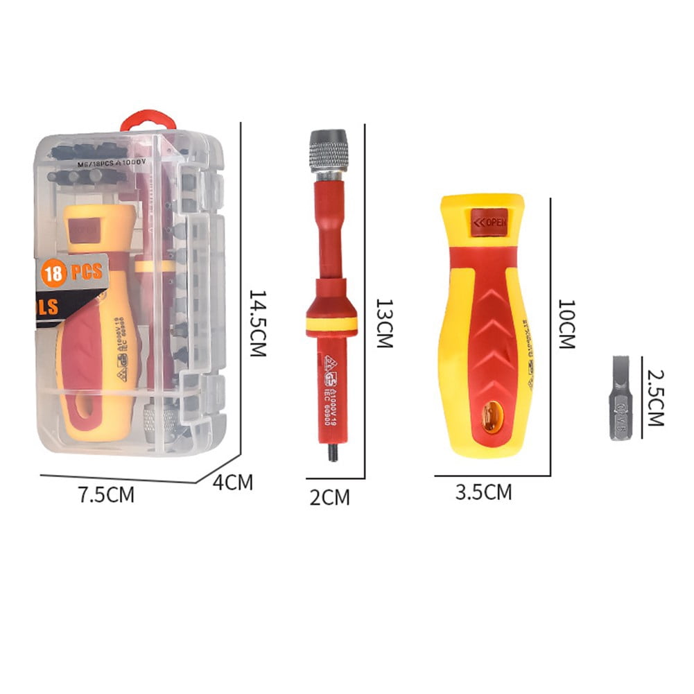 18 In 1 Screwdriver Set 1000V Screwdriver Set Versatile Bits High Voltage Rated Magnetic Feature Bit Length About 2.5 Cm Smile Home
