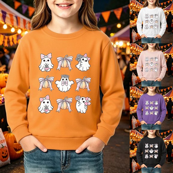 SOFTCCLO Boys Sweatshirts Halloween Print Crewneck Pullover Top Fall Winter Stylish Sweatshirts for Boys Size 3-4Y