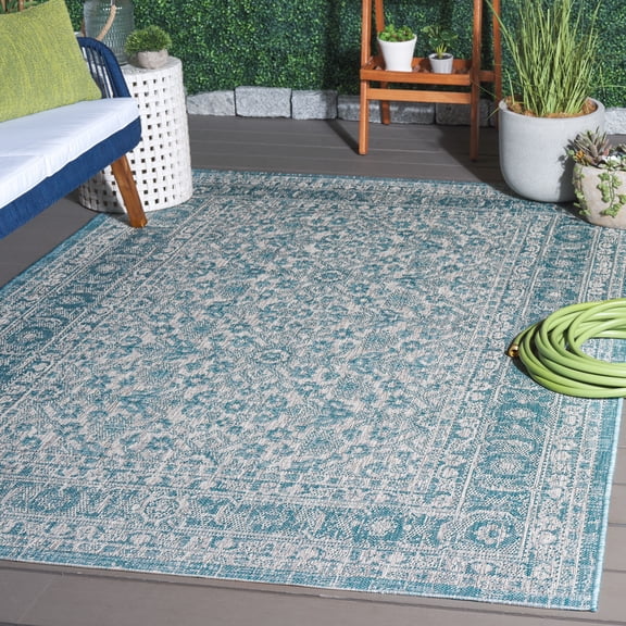 Safavieh Courtyard Aristotle Medallion Indoor/Outdoor Area Rug, Aqua/Gray, 5'3" x 7'7"