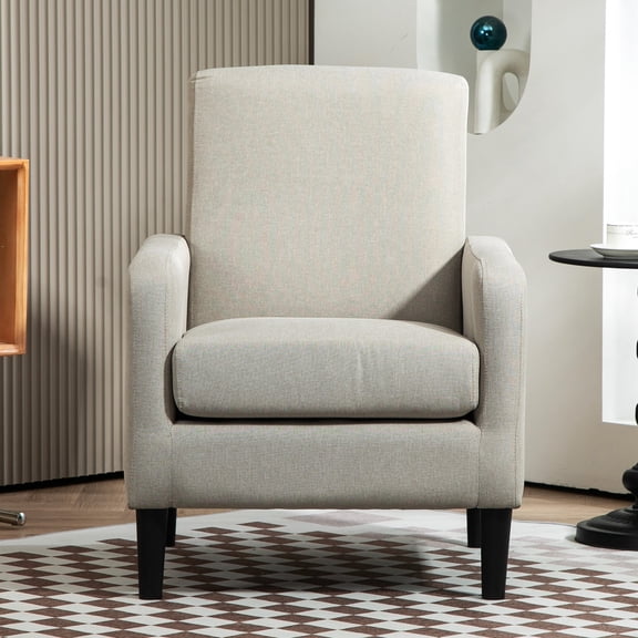 Dtwnek Modern Accent Chair with Wood Frame, Linen Upholstered Armchair Sofa Chair for Living Room, Office, Bedroom, Light Camel