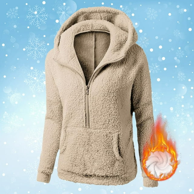 Womens Zip Up Hoodies Lightweight Fleece Lined Fall Winter Coats Comfy Warm Plus Size Jackets With Pockets