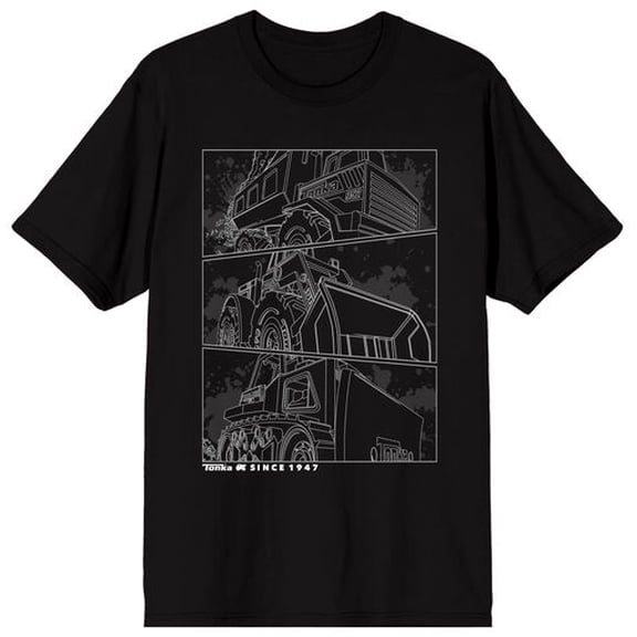 Tonka Construction Trucks Adult Black Crew Neck Short Sleeve T-shirt-3XL