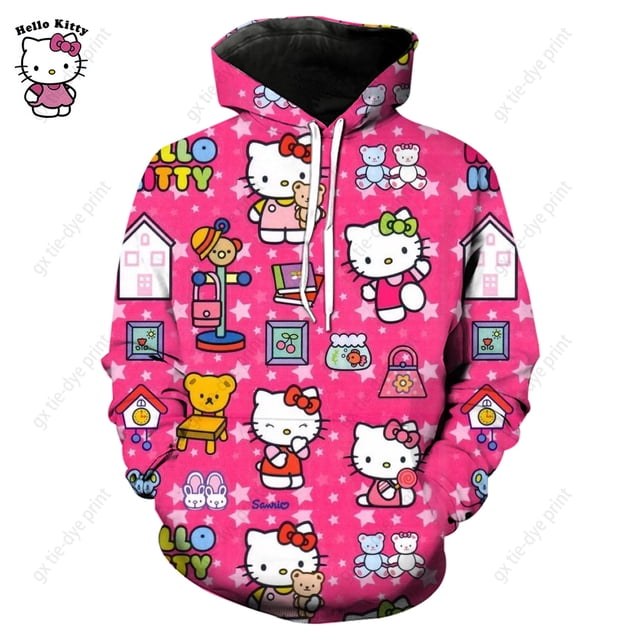 Hermosa sudadera morada de Hello Kitty para mujer, sudadera con capucha de alta calidad, sencilla, informal, holgada, de otoño, de gran tamaño