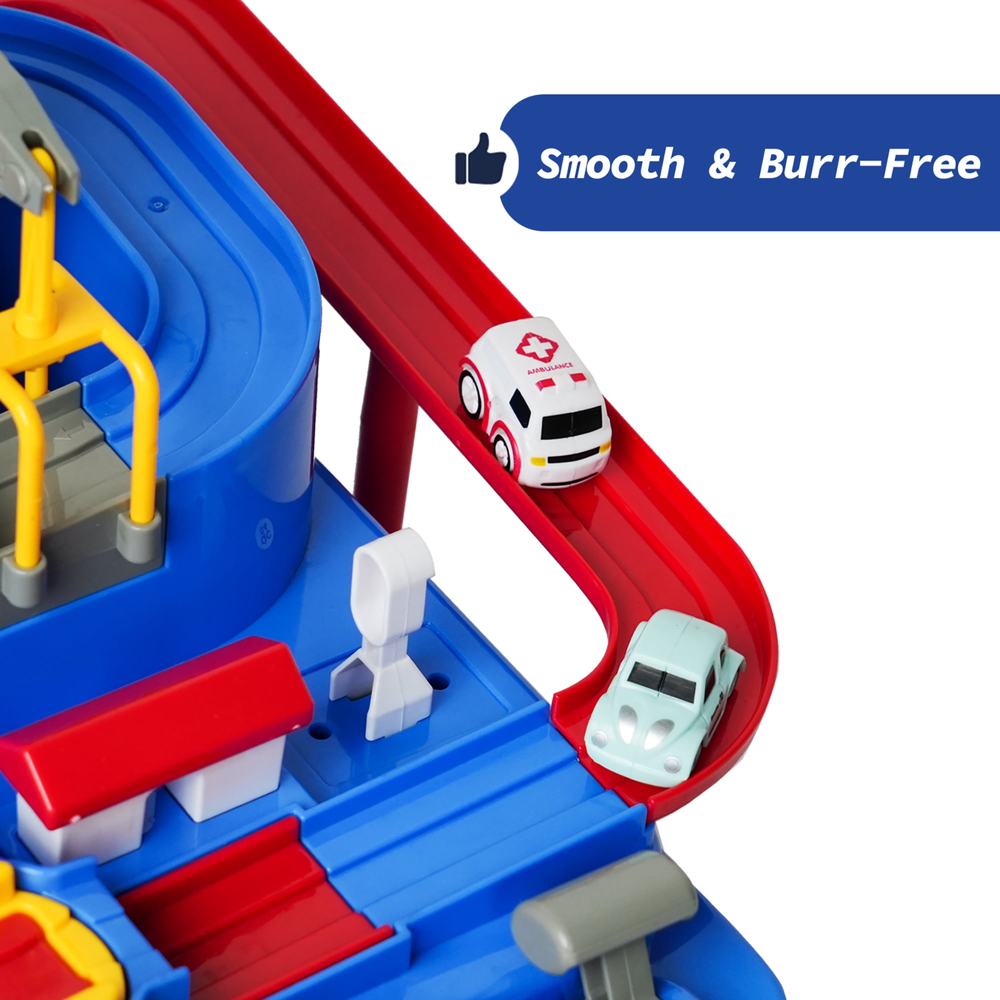 Easy Playhouse: Car Adventure Playset - Rescue Racetrack Station, 3 Mini Emergency Toy Vehicles, Interactive Levers & Obstacles, STEM Play, Kids 3+