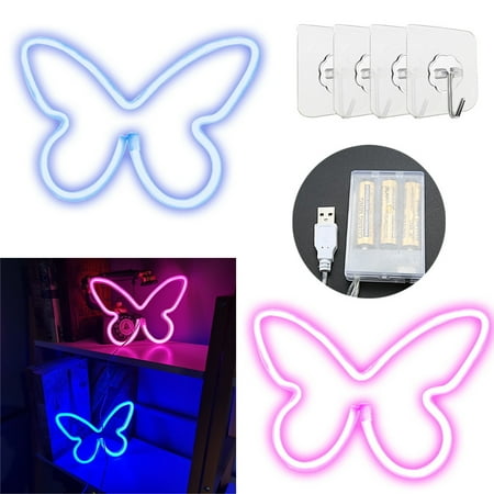

OUSITAI 2pcs LED butterfly neon color lamp modeling lamp wall decoration atmosphere lamp Night Light LED Atmosphere Wall Neon Lamp+4 transparent hooks