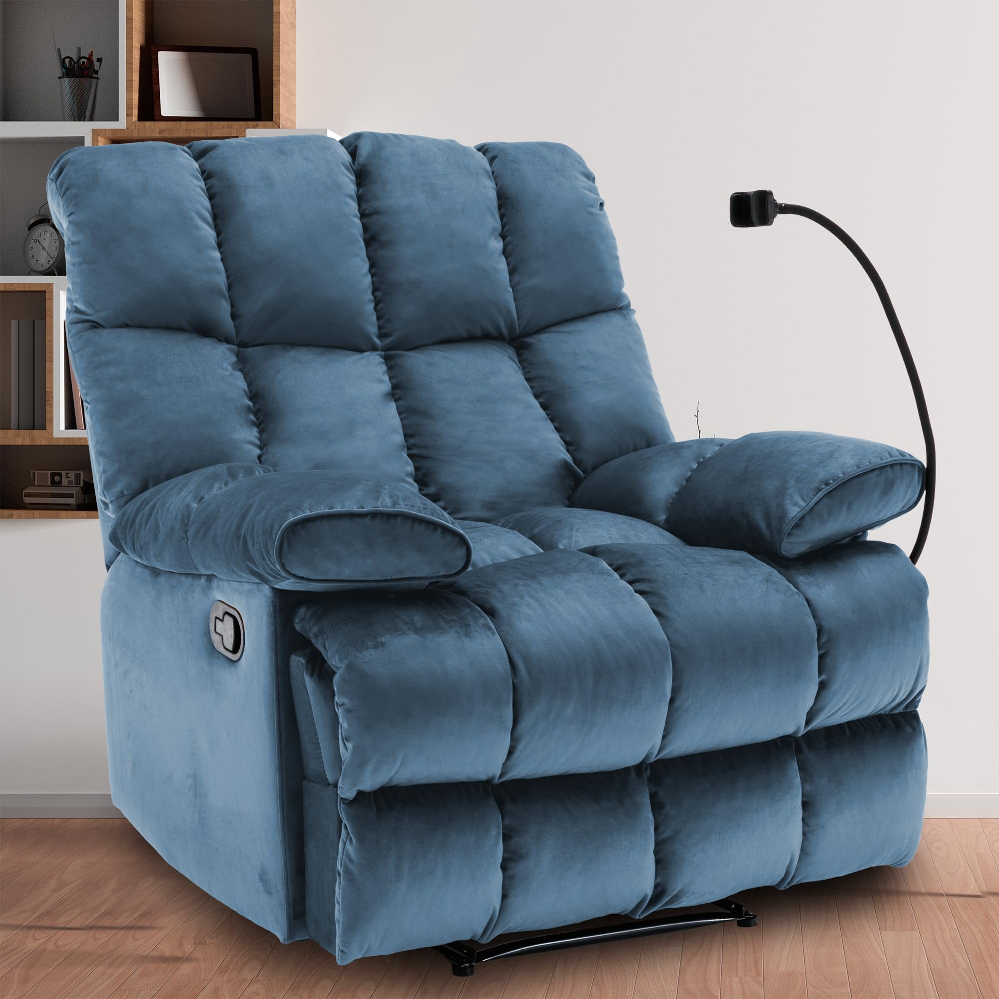 Oversized Recliner Chair Manual Reclining 90°-150° Living Room Velvet Wide Seat Heavy Duty Lounge Velvet Chair Manual Recliner Chair for Adults, 400LBS Capacity