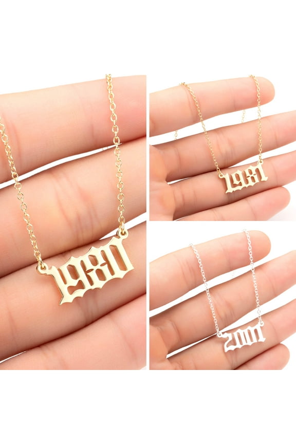1980-2019 Birth Year Number Charm Pendant Stainless Steel Chain Necklace Jewelry