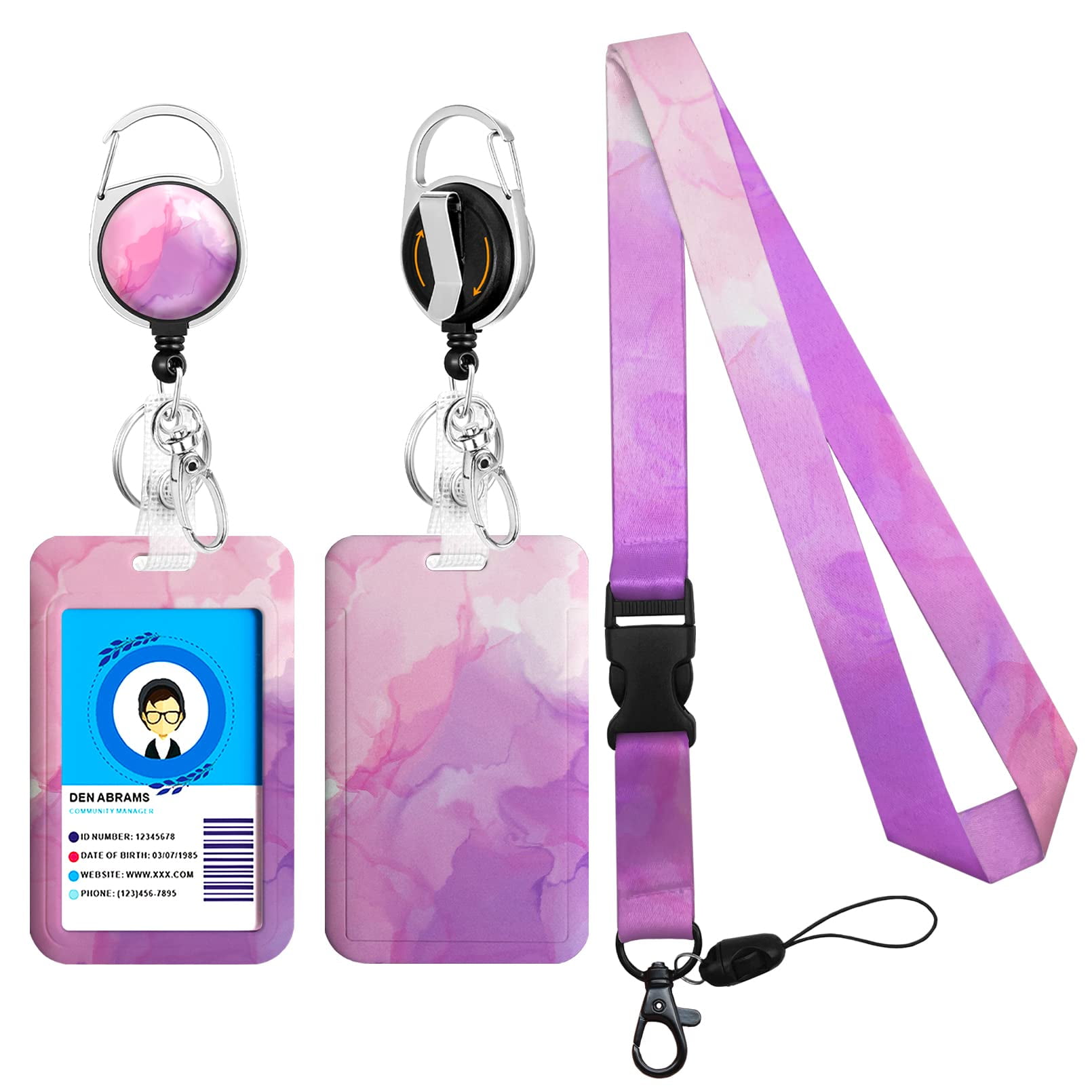 Purple Marble Lanyards for Id Badges, Cute Badge Reel Heavy Duty with