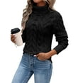 thumbnail image 2 of Women Turtle-Neck Sweaters Cable Knit Long Sleeve Pullover Jumper Tops Fall Winter Casual Solid Sweater Black M, 2 of 6