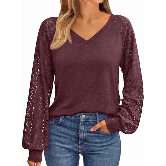SOMER Womens Tops Long Sleeve Shirts Lace V-Neck Blouse Casual Dressy Trendy 2025 Fall Fashion
