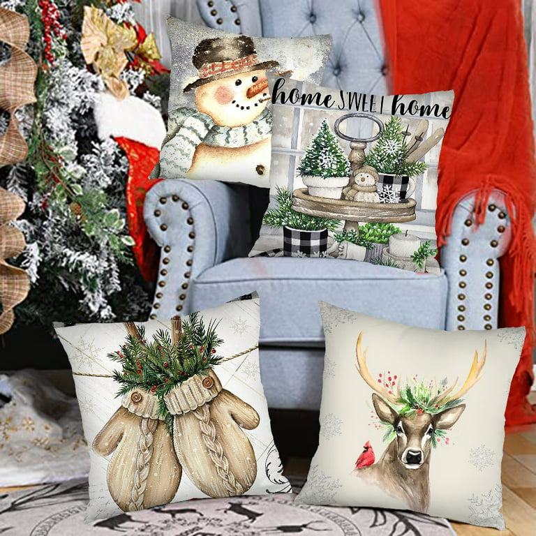 Christmas Pillow Covers, Deer Throw Pillow Covers Deer Pillow Cases Winter  Holiday Decoration 18 x18 Inch Set of 2 Farmhouse Christmas Decor for