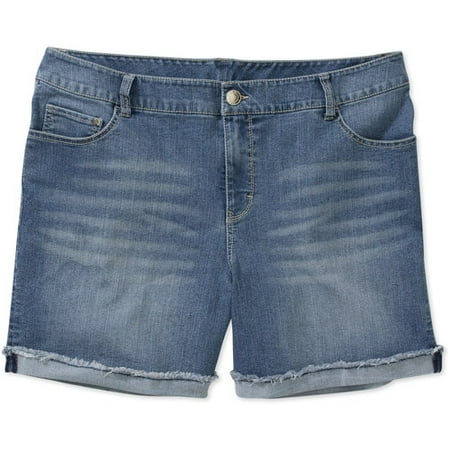 shorts faded glory plus denim frayed hem cuffed walmart