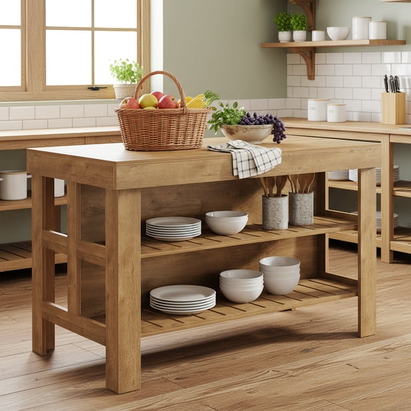 Tribesigns 55.1" Kitchen Island with Seating & Storage Shelves for Kitchen & Dining Room