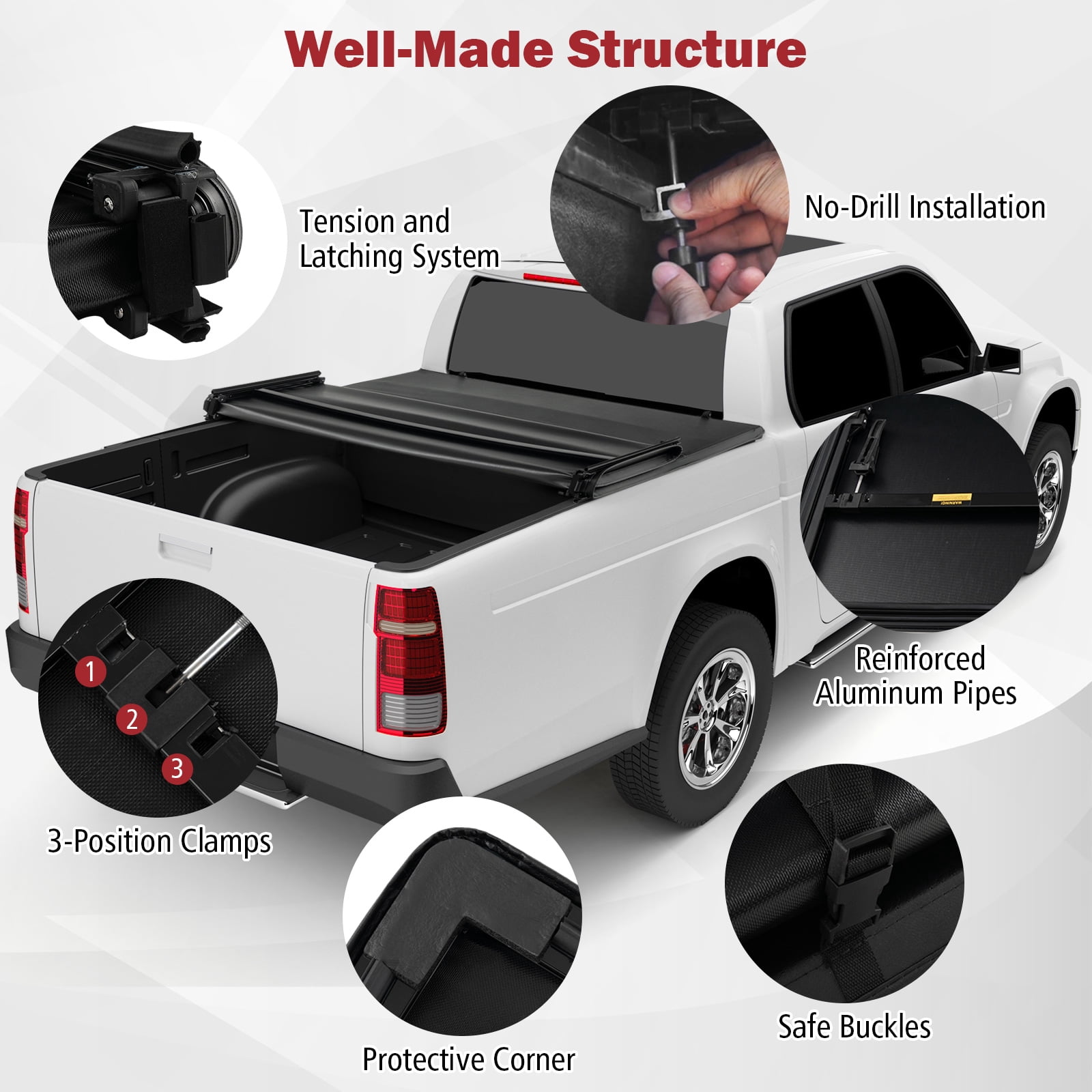 Costway 6.5ft Soft Quad-Fold Tonneau Cover for 15-23 Ford F150 Standard Short Bed