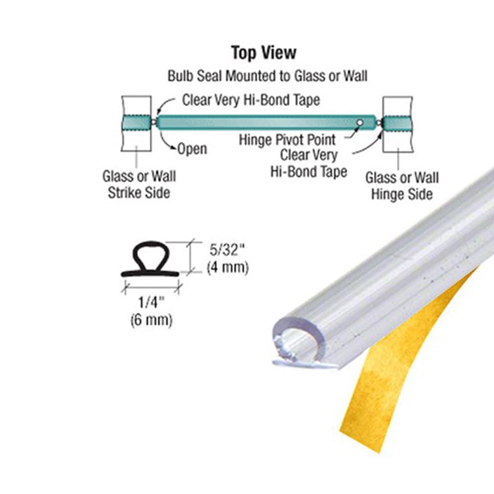 CRL Translucent Vinyl Bulb Seal with Pre-Applied Tape for 5/32" Gap - 95 in long - Pack of 3