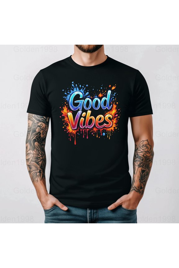 Good Vibes Colorful Splash Typography Positive Energy Graphic Graphic Tee,for men & women up to 5XL