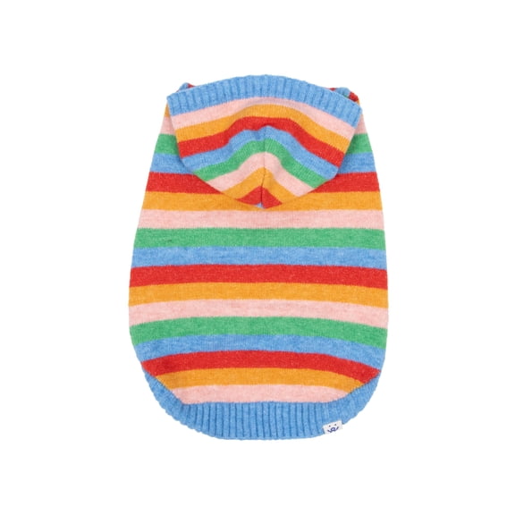 Oodles Multicolored Rainbow Striped Hooded Fall Dog Sweater, Large