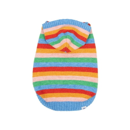 Oodles Multicolored Rainbow Striped Hooded Fall Dog Sweater, XS