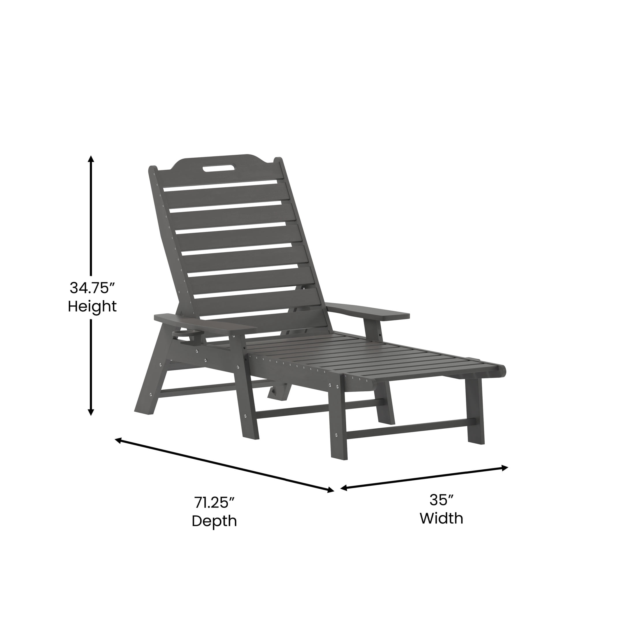 Flash Furniture Monterey Set of 2 Adjustable Adirondack Loungers with Cup Holders- All-Weather Indoor/Outdoor HDPE Lounge Chairs in Gray