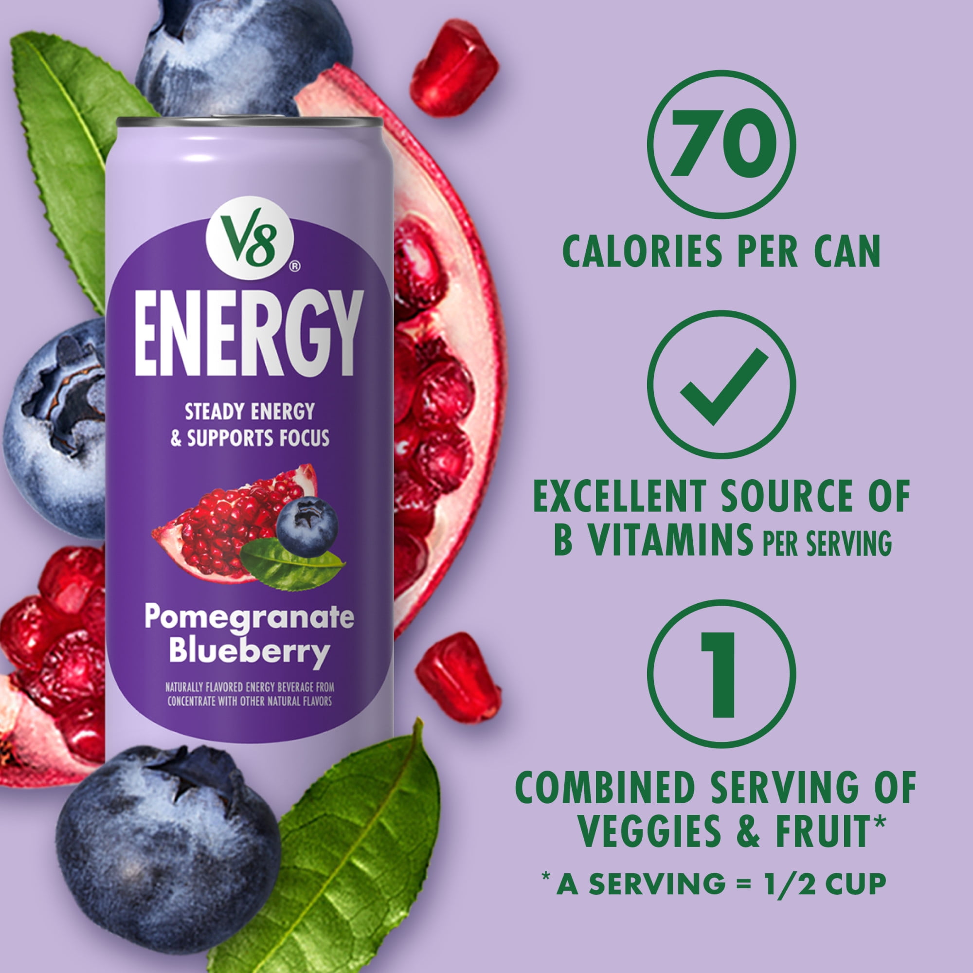 V8 Energy Still Pomegranate Blueberry Energy Drink, 11.5 fl oz Can