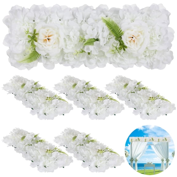 6 PCS Wedding Arch Artificial Flower Panels, Faux White Hydrangea Floral Swags, Artificial White Flowers for Backdrop, Wall Decor, Flower Row for Table Centerpiece, Aisle Runner Decor
