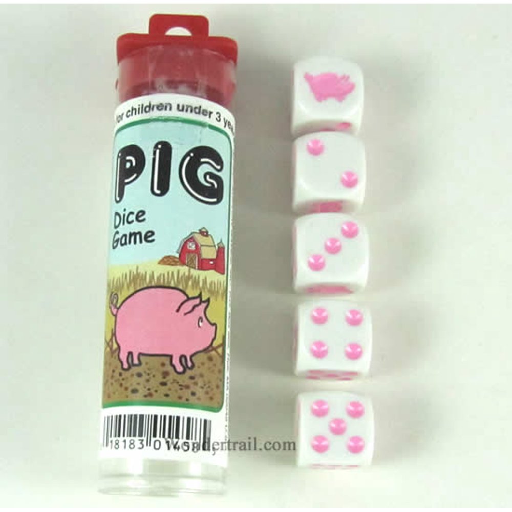 Pig Dice Game White Opaque with Pink Six Sided 16mm (5/8in) Koplow