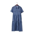 thumbnail image 2 of ICHUANYI Clearance Women's Summer Buttoned Short Sleeve Shirt Dress With Lapel Collar(Blue, L) ICHUANYI WER2023080912354, 2 of 9
