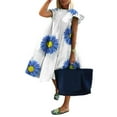 thumbnail image 1 of EIMELI Robe Midi Décontractée à Manches Courtes Col Rond Imprimé Marguerite Ourlet Grand, 1 of 8